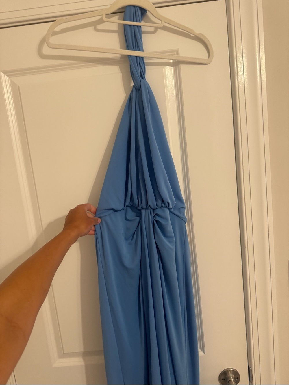 cinq a sept Sky-Blue Halter Draped Maxi Dress